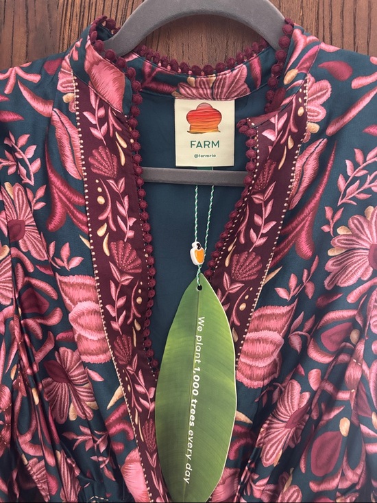 NWT FARM Rio Teal and Pink Floral Midi Dress - Picture 9 of 10